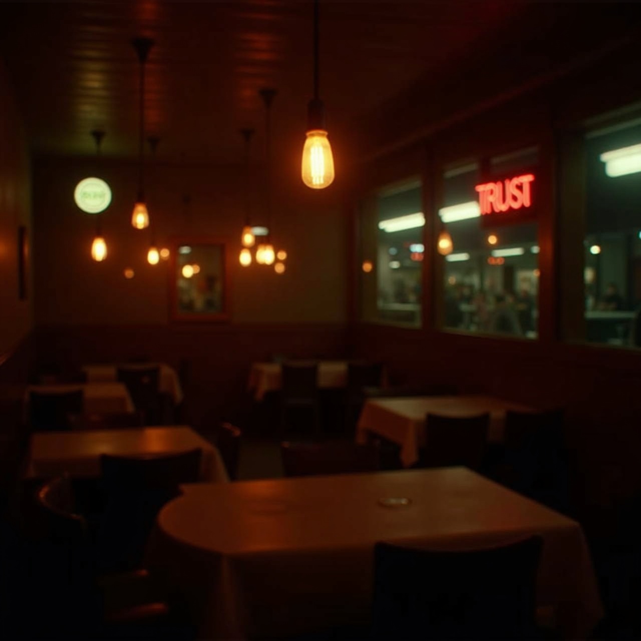 warm candle-lit dining room at night